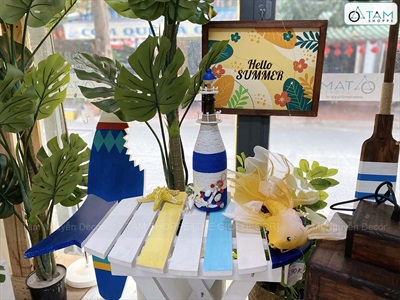 Ngọn hải đăng chai thuỷ tinh Handmade đính sò ốc [Thủ công - Sò ốc thật] C35cm CHAILO-HM-07